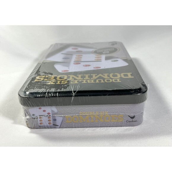 Double Six Dominoes 28 Color Dot Dominoes New Factory Sealed Storage Tin - Picture 5 of 11